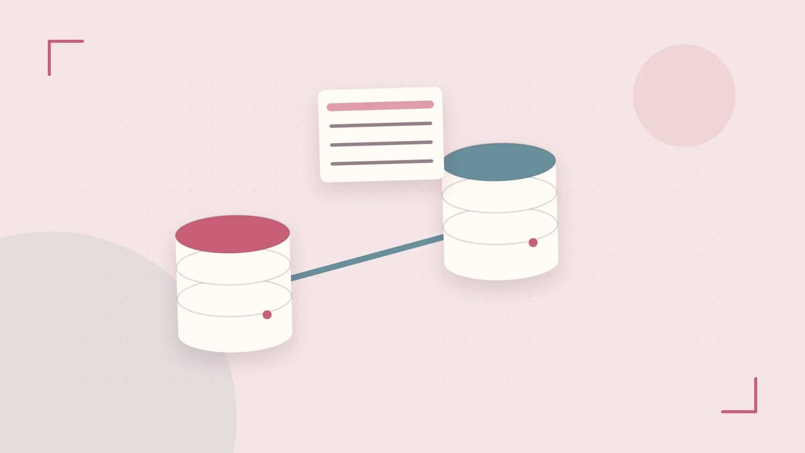 Editorial illustration of structured records, database cylinders and relationships between tables