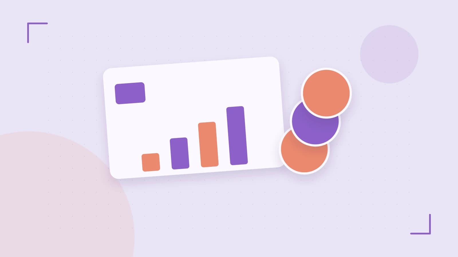 Editorial illustration of abstract coins, a payment card and a geometric financial chart without data labels