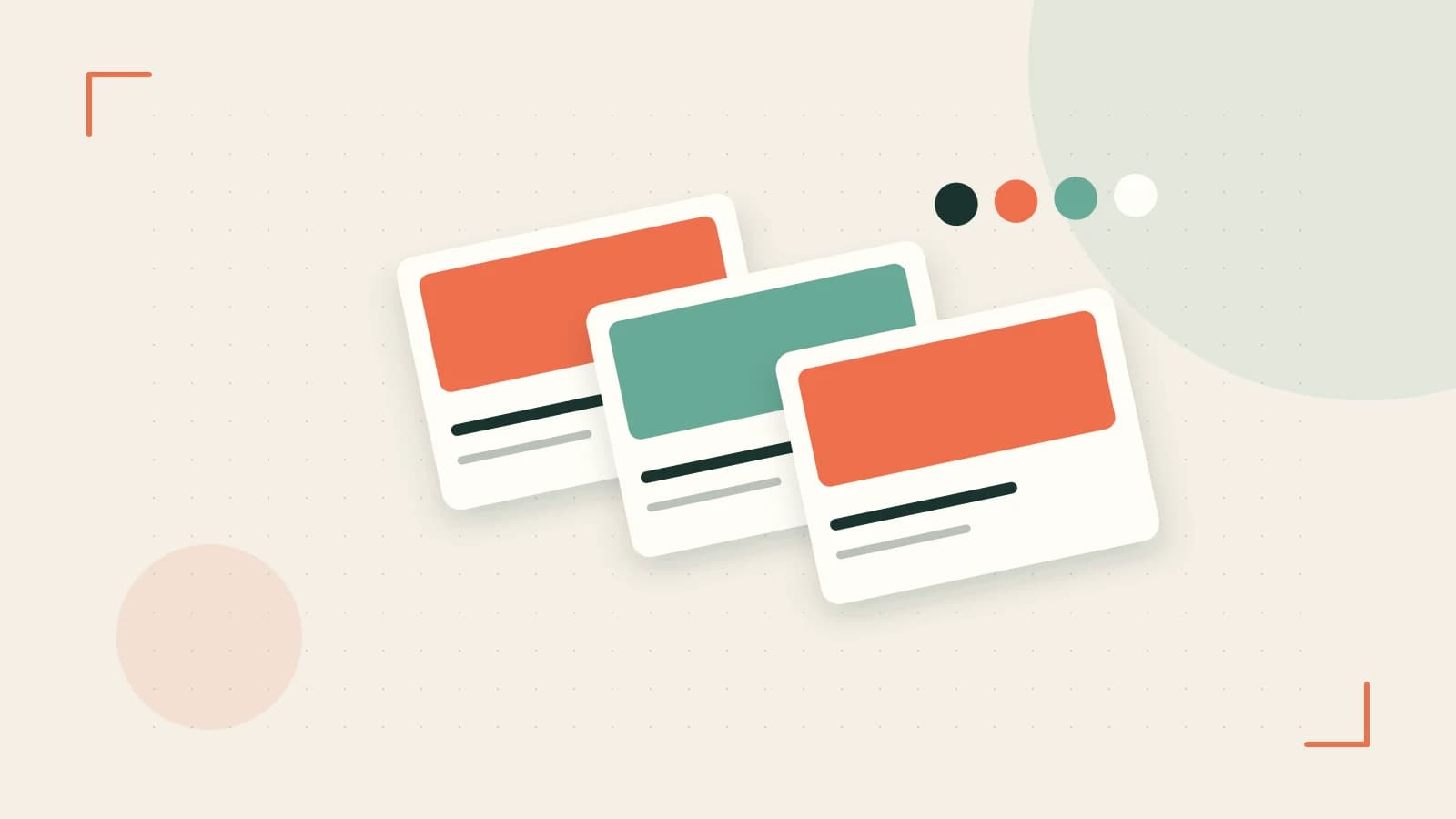Editorial illustration of responsive browser layouts, overlapping design components and a color system