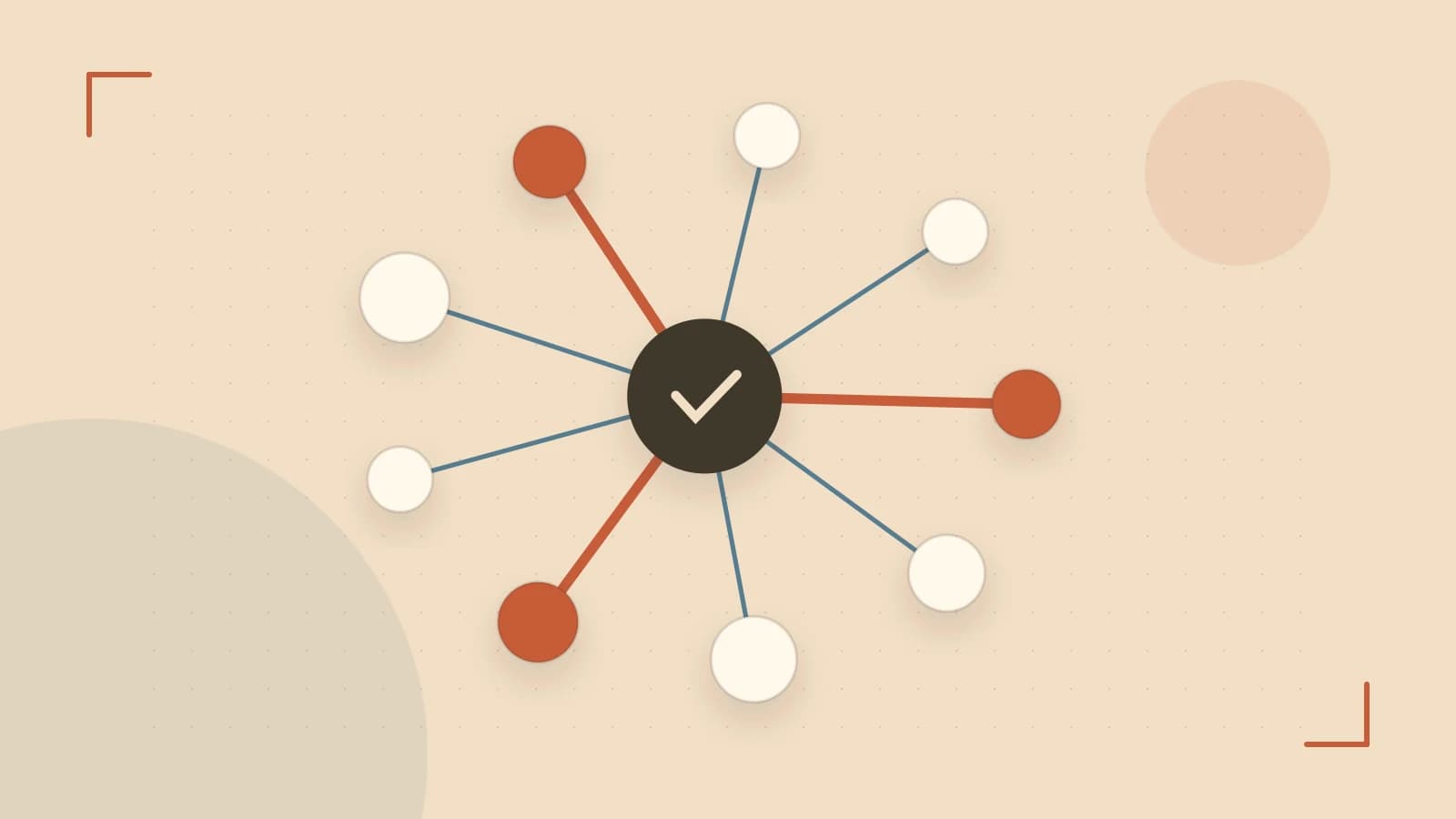 Editorial illustration of an algorithmic node graph with branching paths and a highlighted result