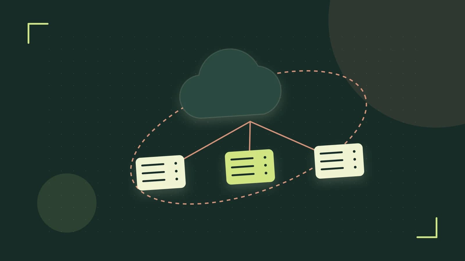 Editorial illustration of cloud infrastructure, connected server racks and an orbital service map