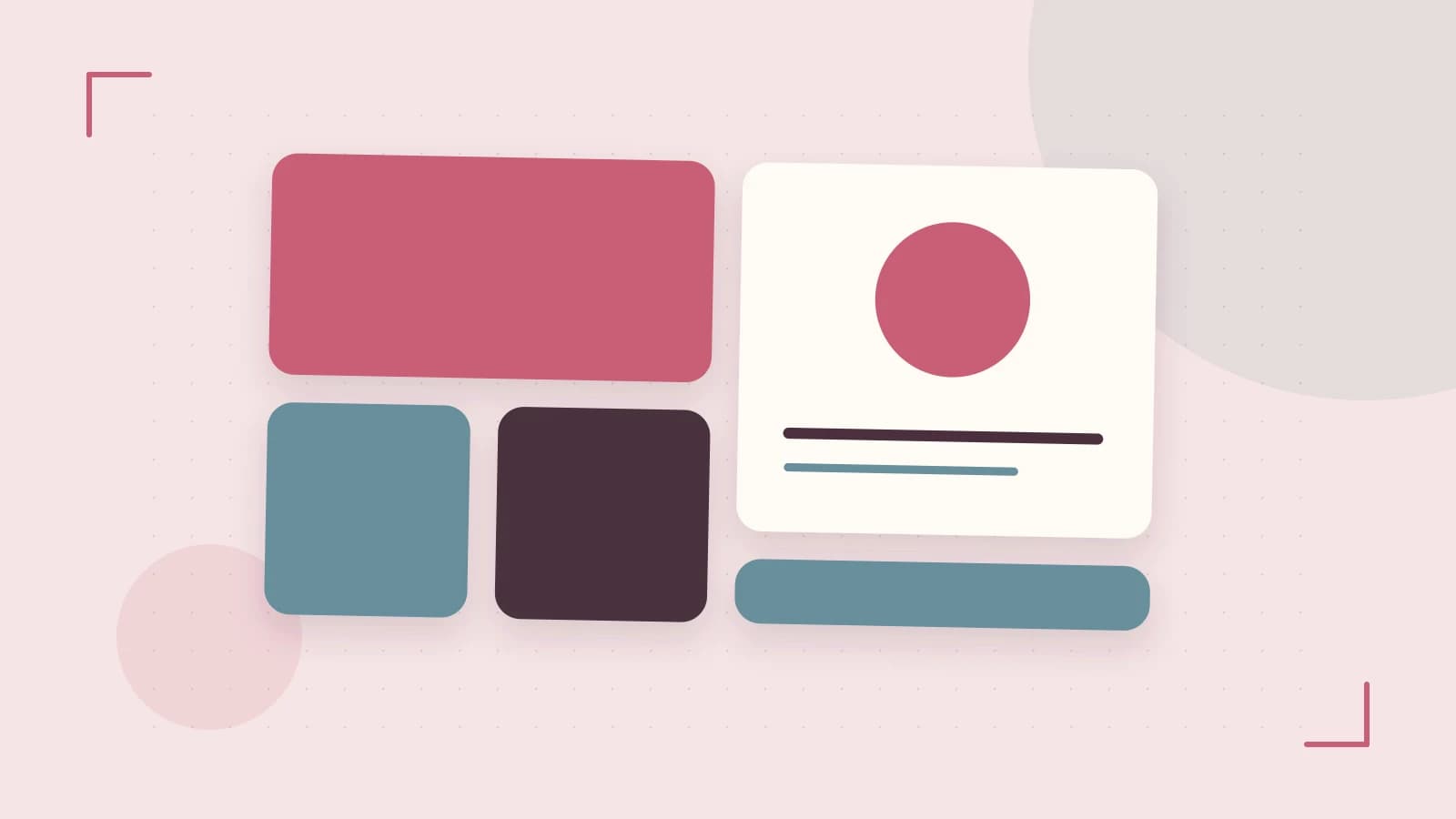 Editorial illustration of responsive browser layouts, overlapping design components and a color system