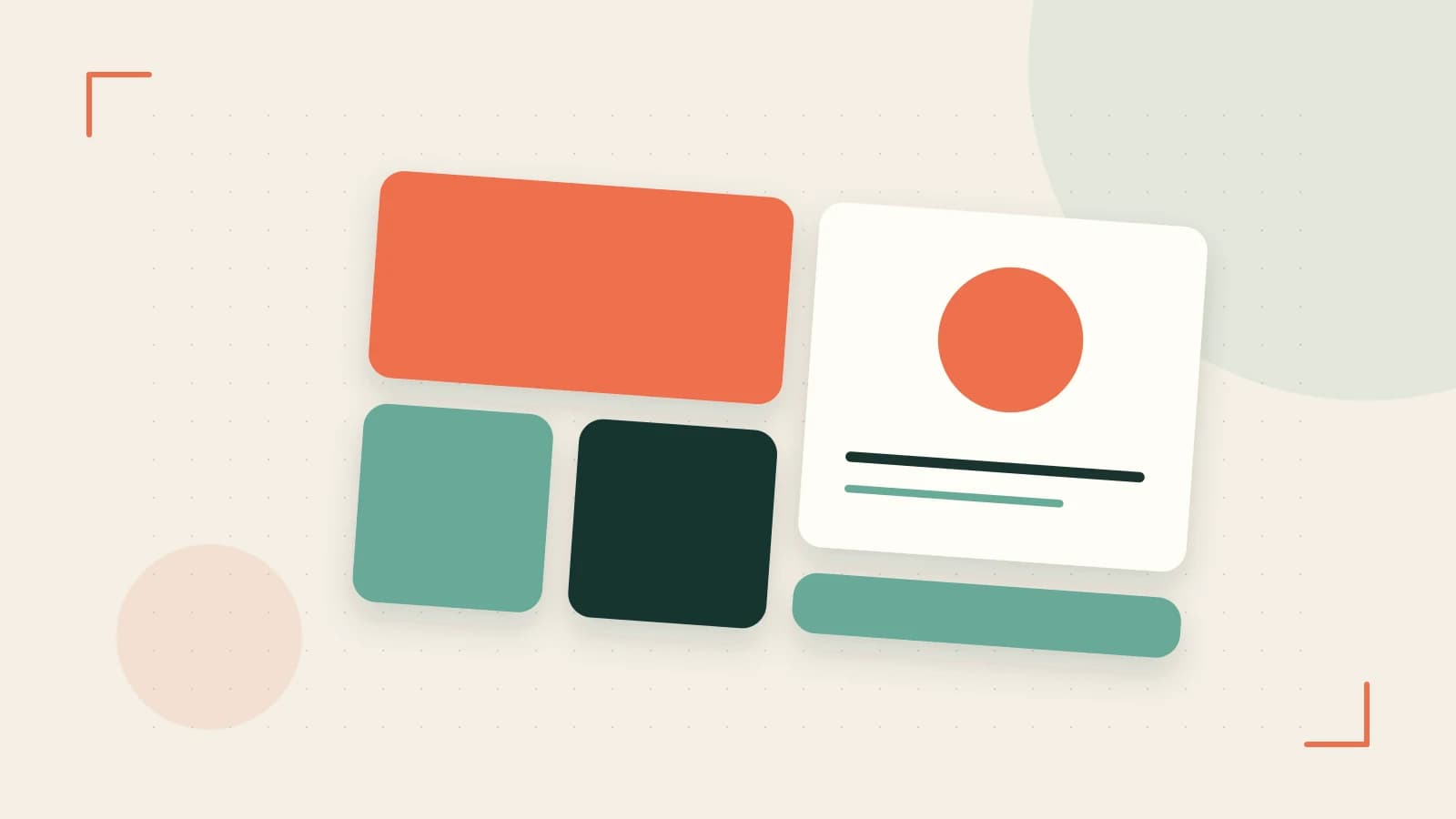 Editorial illustration of responsive browser layouts, overlapping design components and a color system