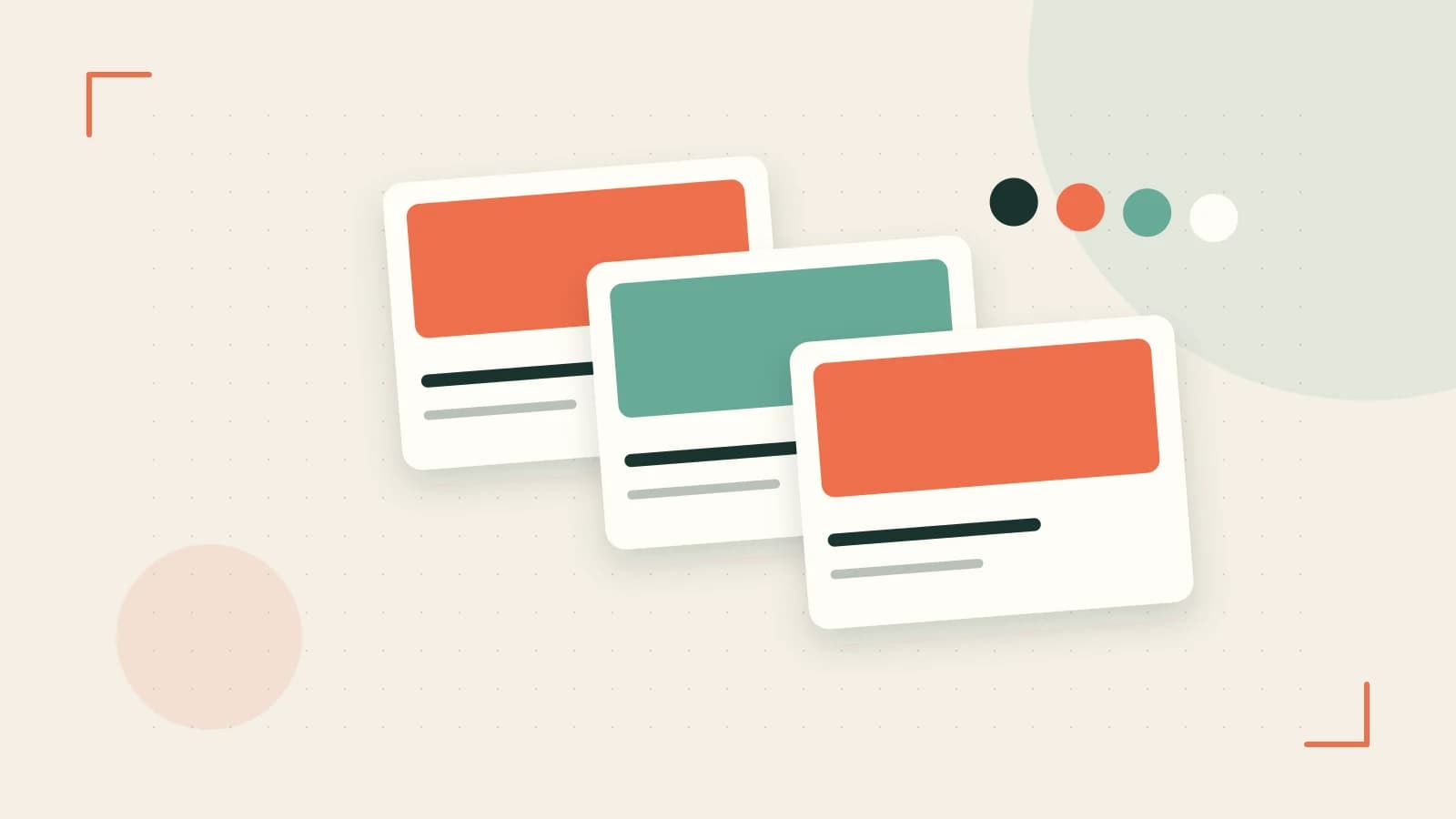 Editorial illustration of responsive browser layouts, overlapping design components and a color system
