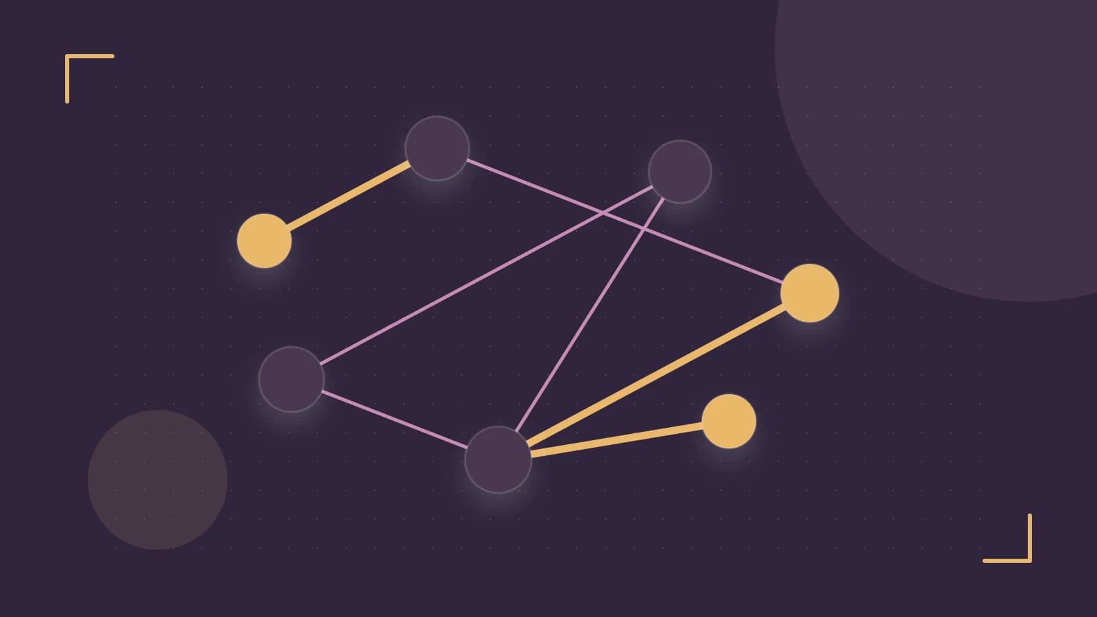 Editorial illustration of an algorithmic node graph with branching paths and a highlighted result