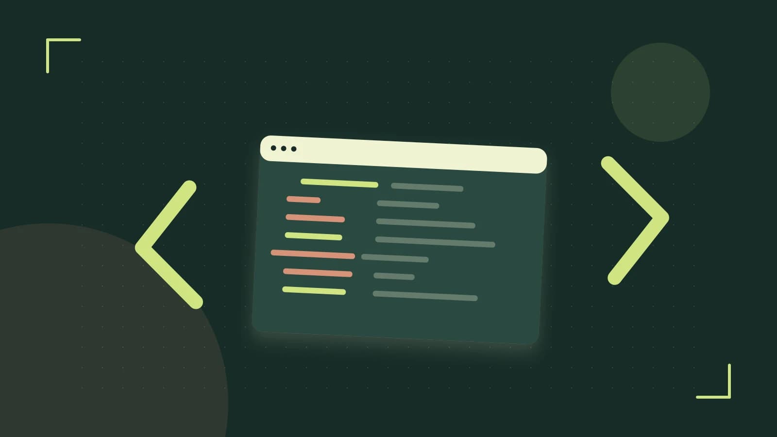 Editorial illustration of an abstract code editor, syntax blocks and oversized programming brackets