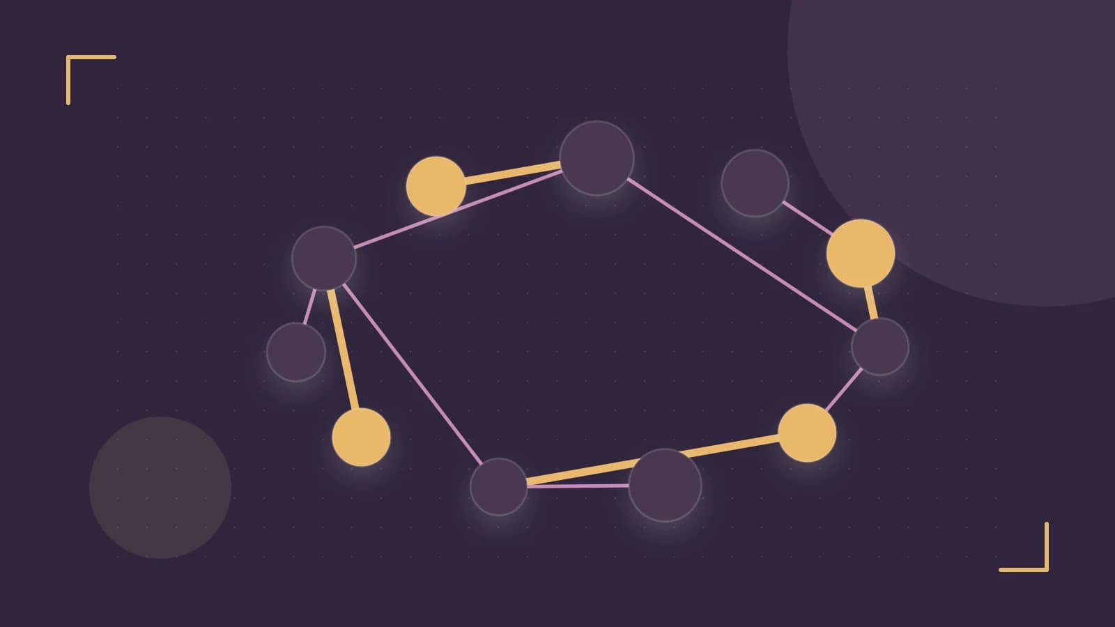 Editorial illustration of an algorithmic node graph with branching paths and a highlighted result