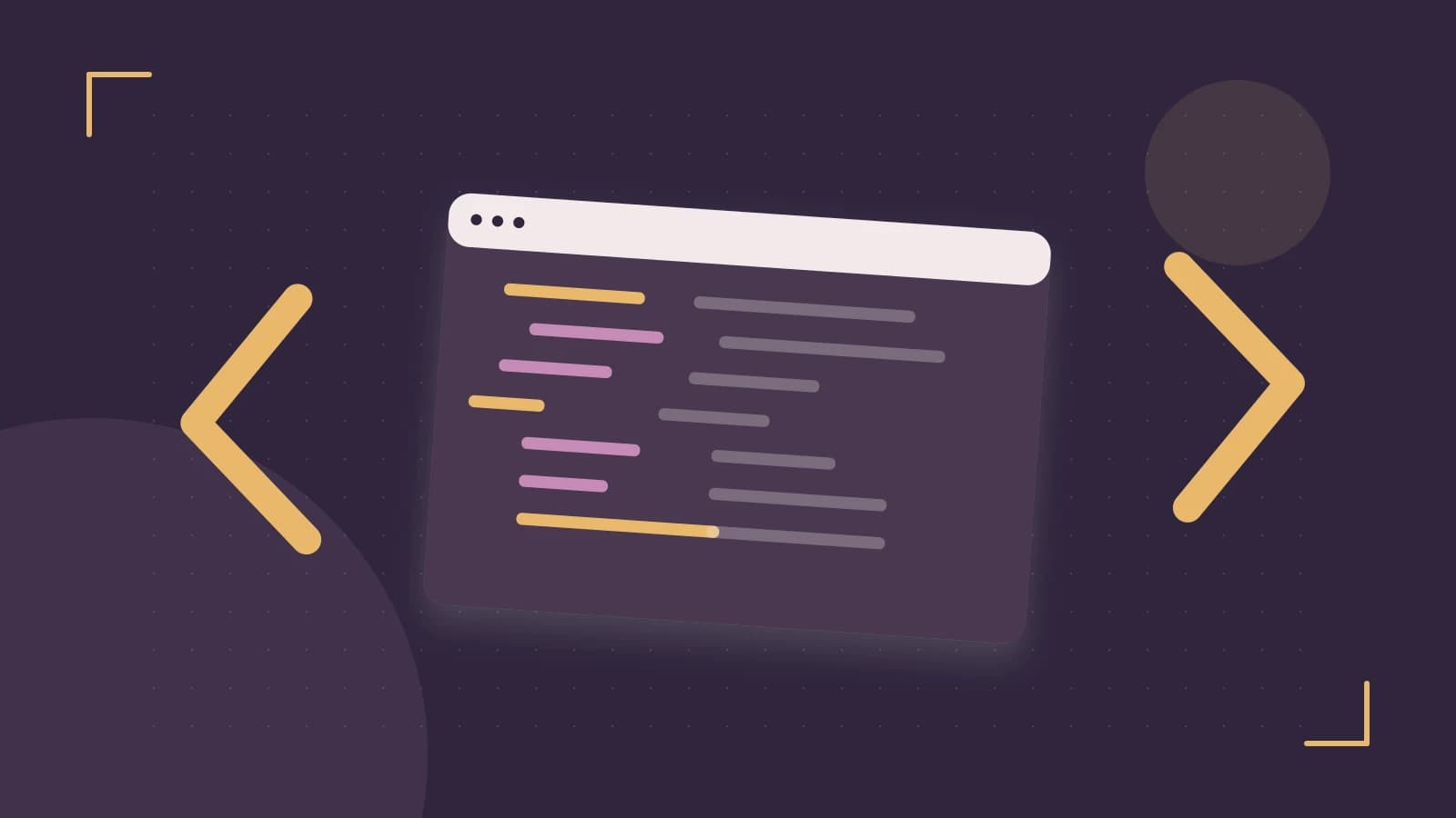 Editorial illustration of an abstract code editor, syntax blocks and oversized programming brackets