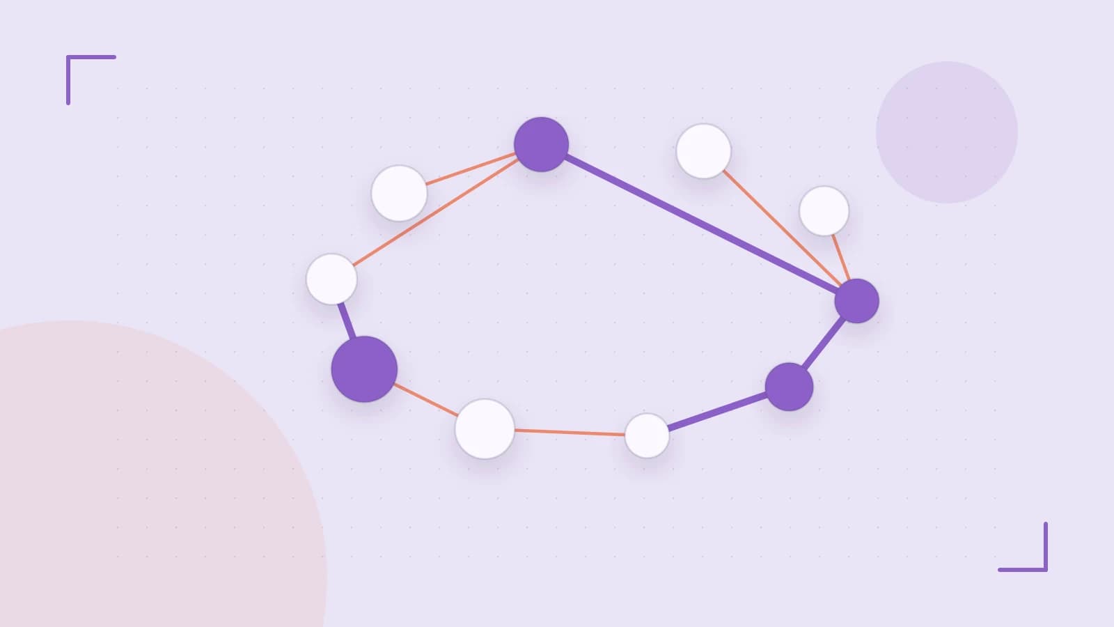 Editorial illustration of an algorithmic node graph with branching paths and a highlighted result