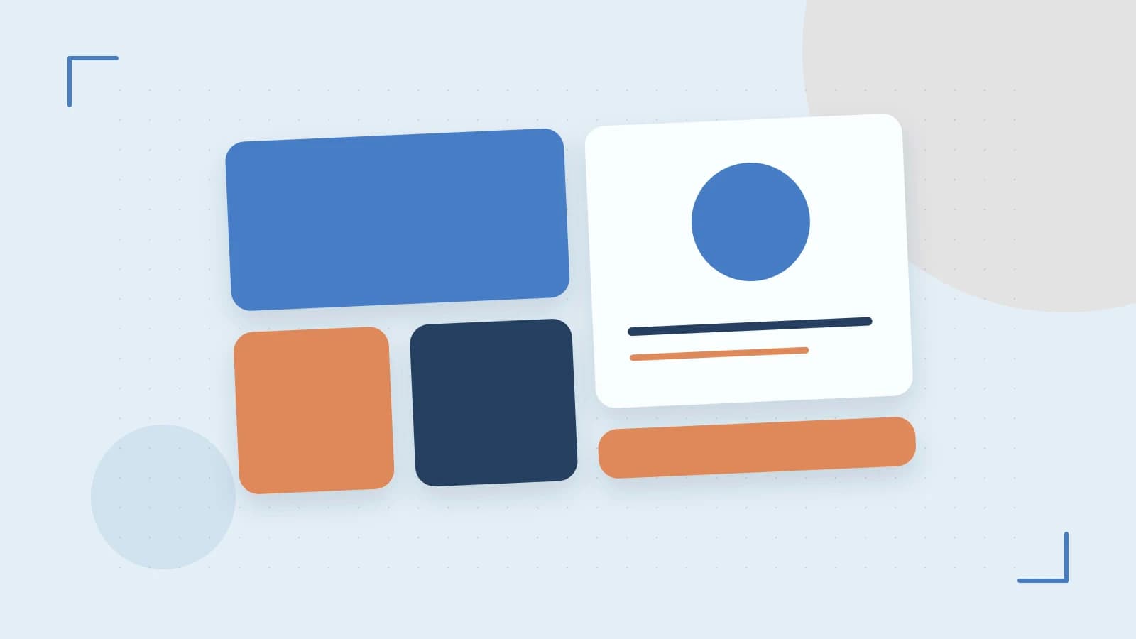 Editorial illustration of responsive browser layouts, overlapping design components and a color system