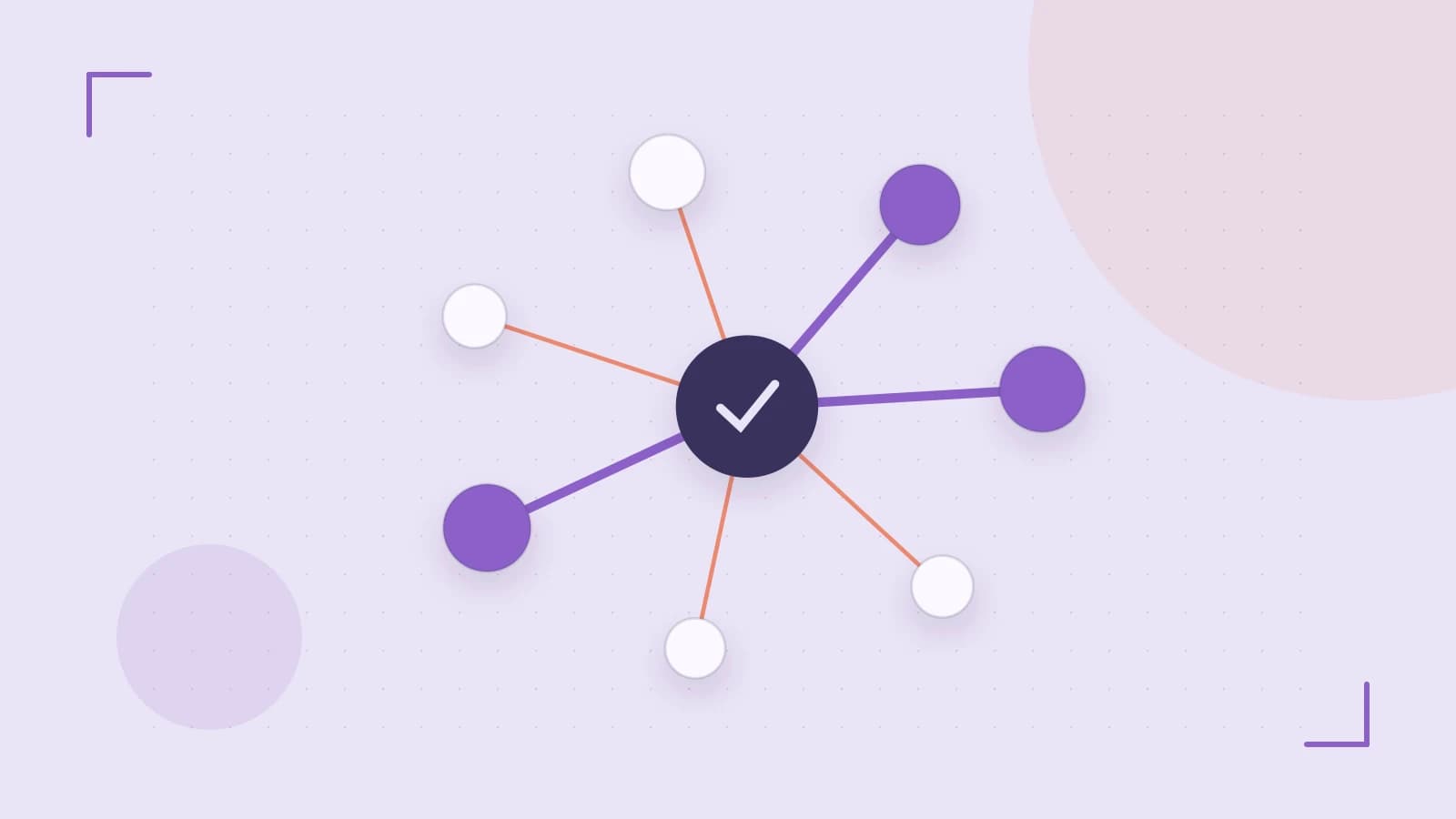 Editorial illustration of an algorithmic node graph with branching paths and a highlighted result