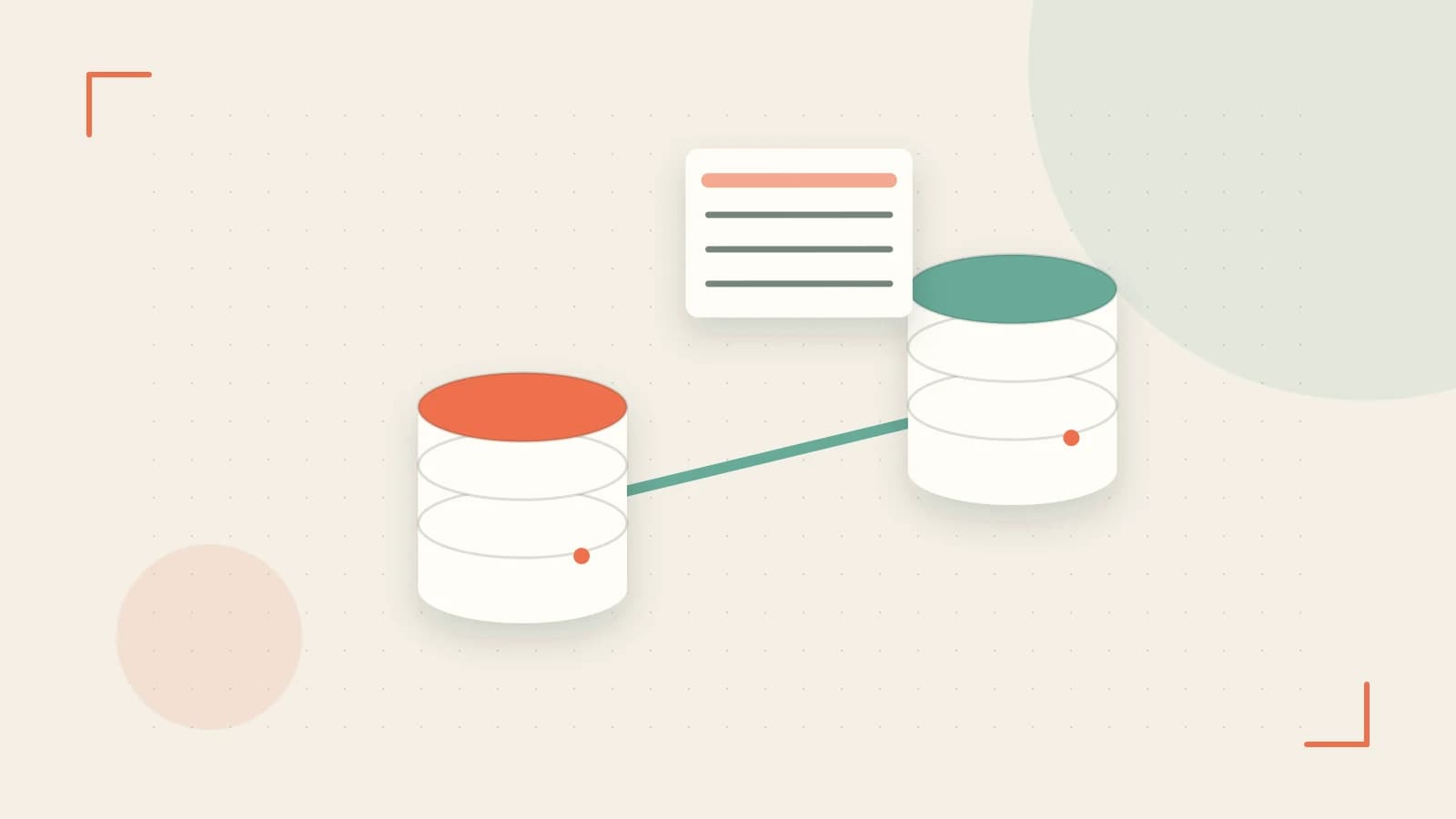 Editorial illustration of structured records, database cylinders and relationships between tables