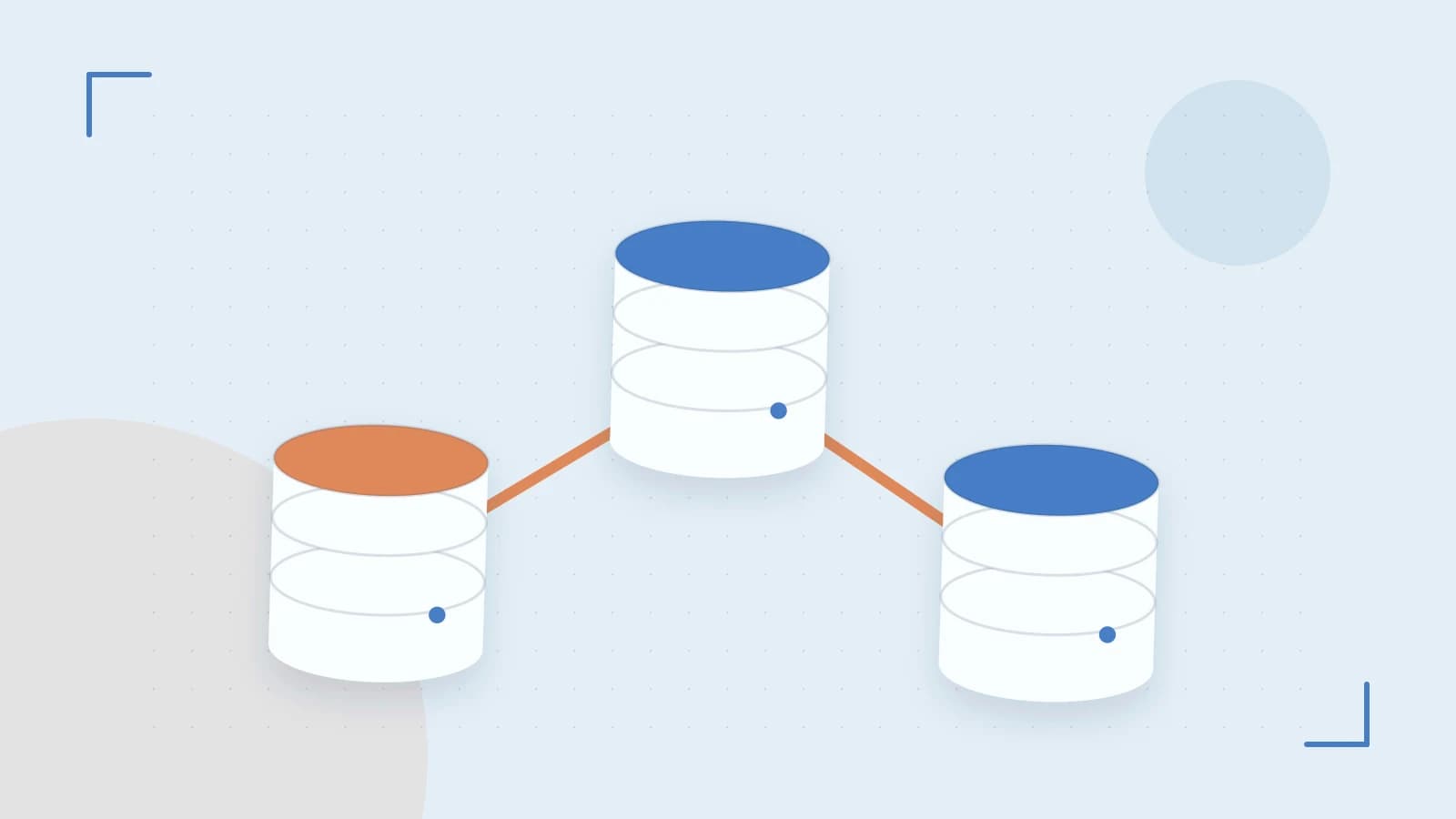 Editorial illustration of structured records, database cylinders and relationships between tables