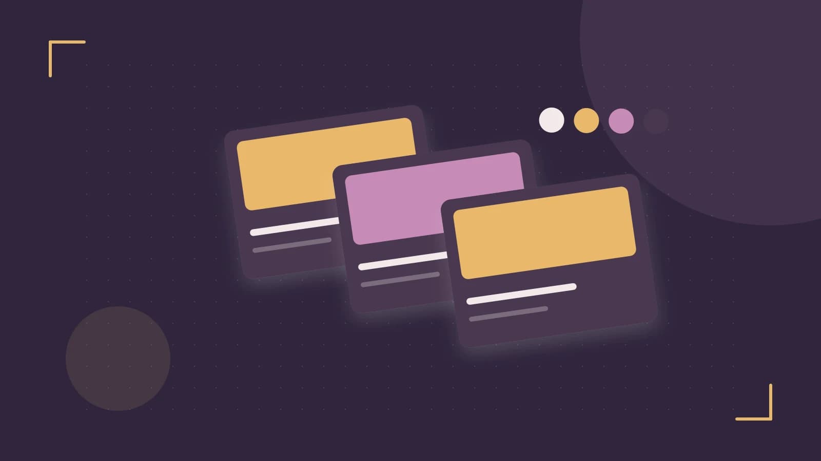 Editorial illustration of responsive browser layouts, overlapping design components and a color system