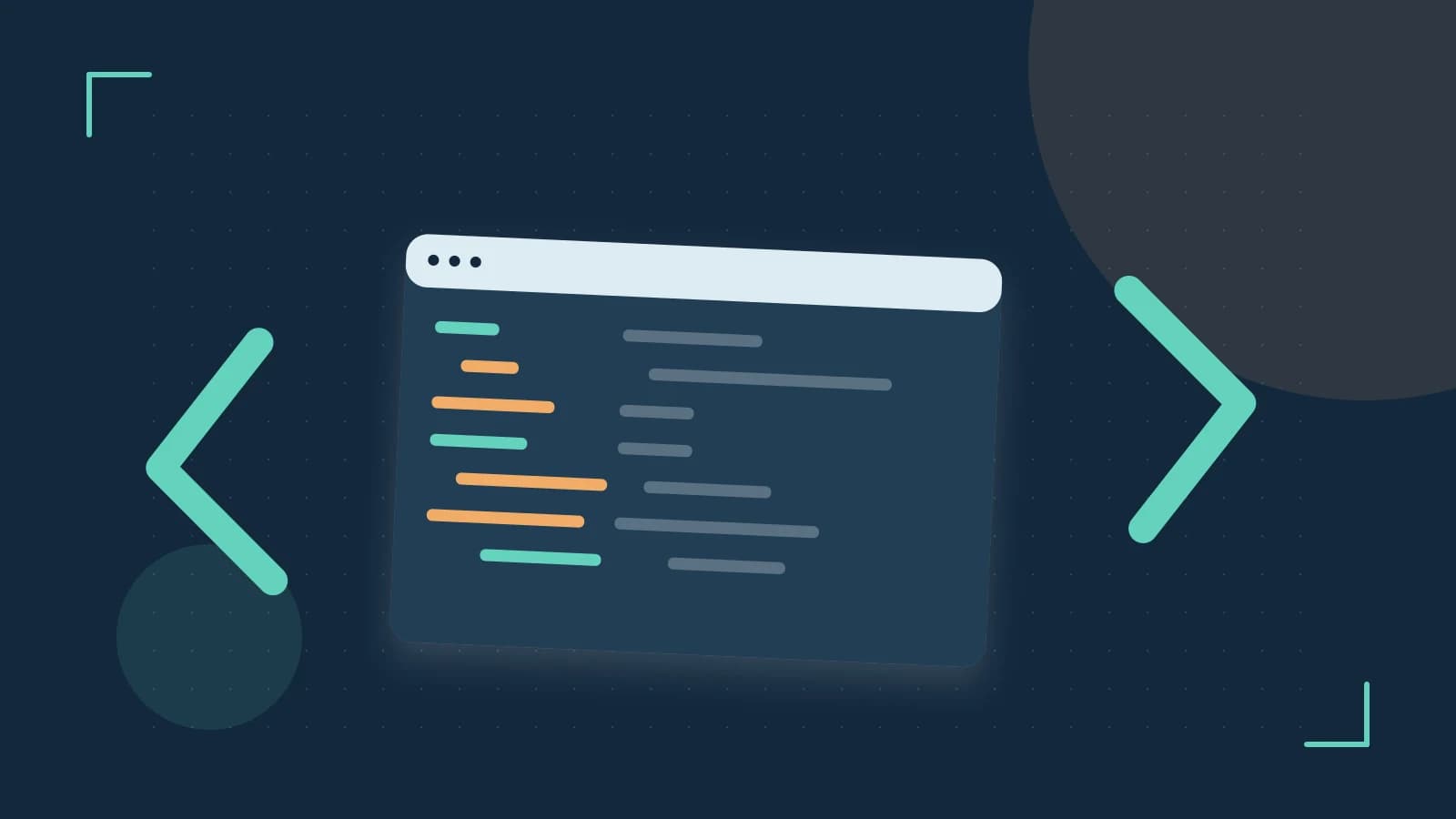 Editorial illustration of an abstract code editor, syntax blocks and oversized programming brackets