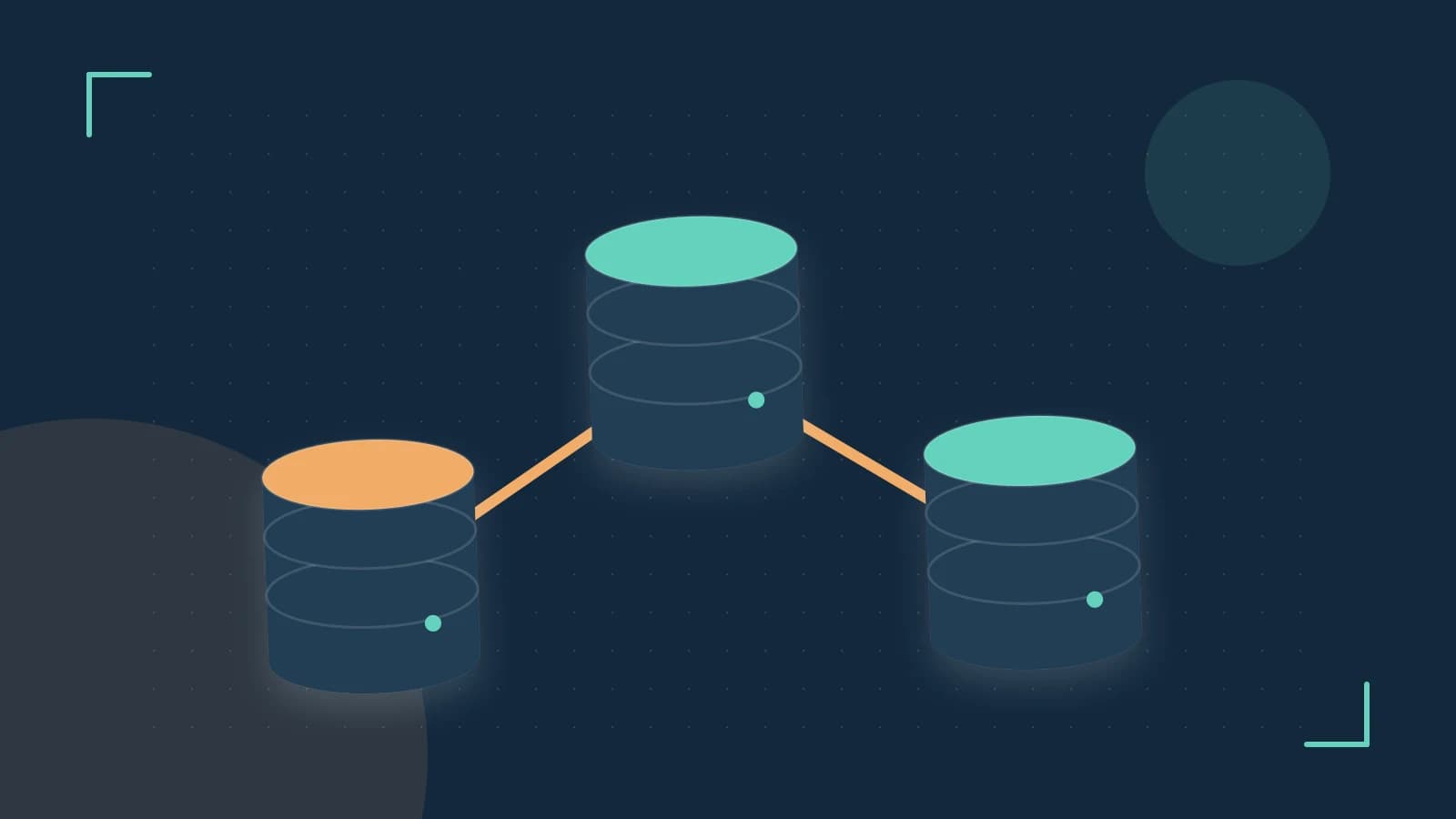 Editorial illustration of structured records, database cylinders and relationships between tables