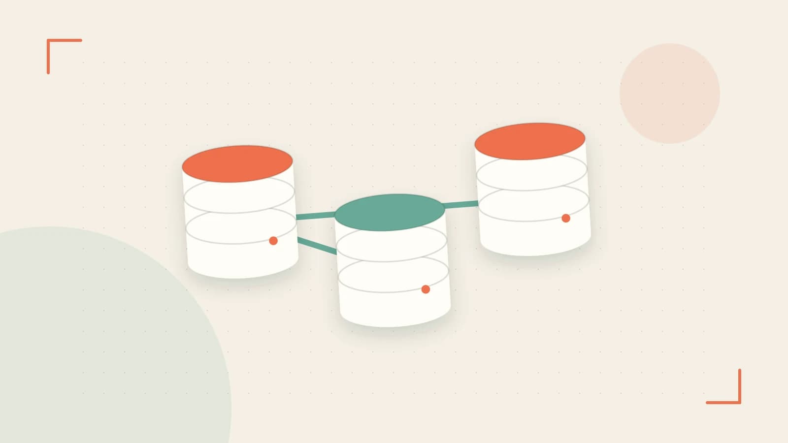 Editorial illustration of structured records, database cylinders and relationships between tables