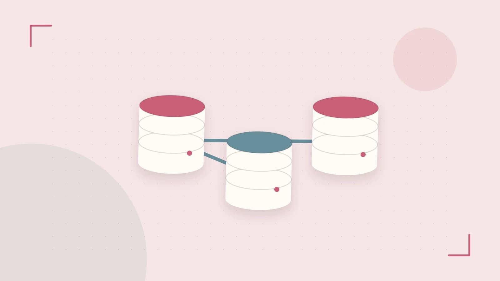Editorial illustration of structured records, database cylinders and relationships between tables