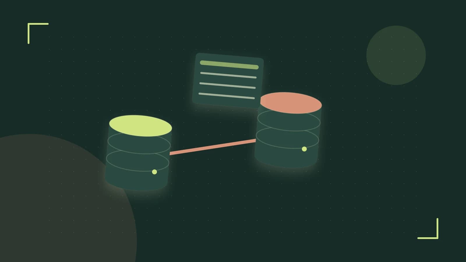 Editorial illustration of structured records, database cylinders and relationships between tables
