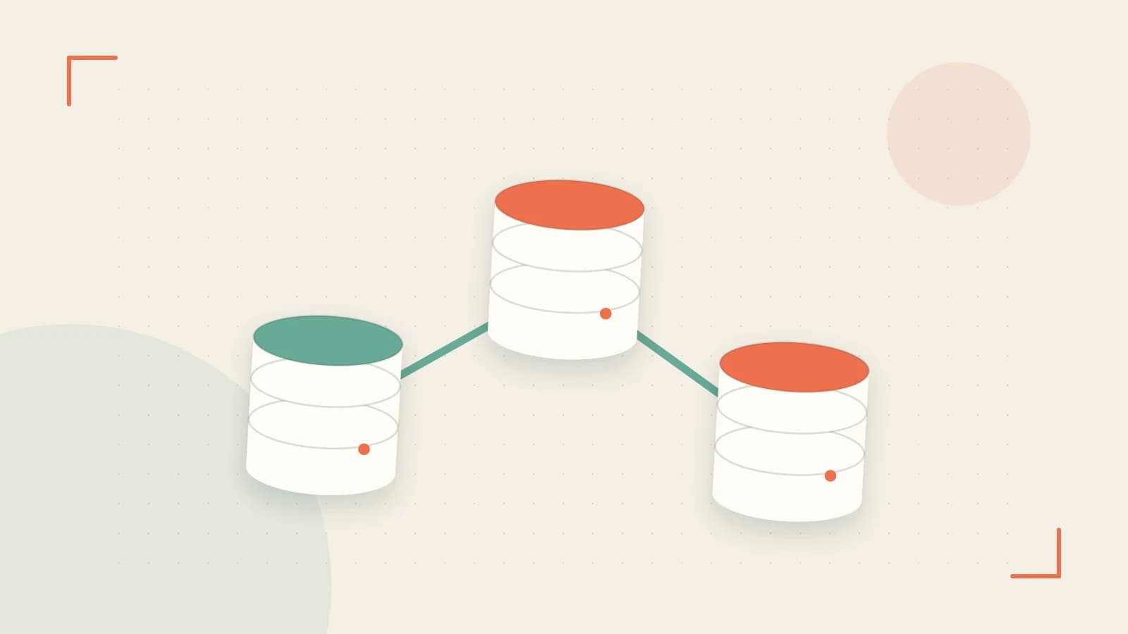 Editorial illustration of structured records, database cylinders and relationships between tables