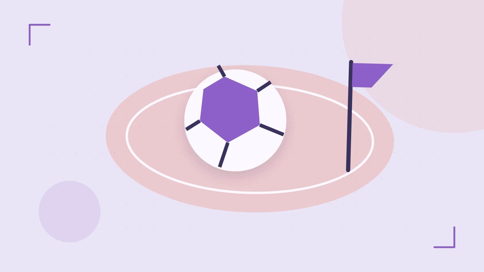 Editorial illustration of a stylized sports ball, stadium geometry and dynamic arcs