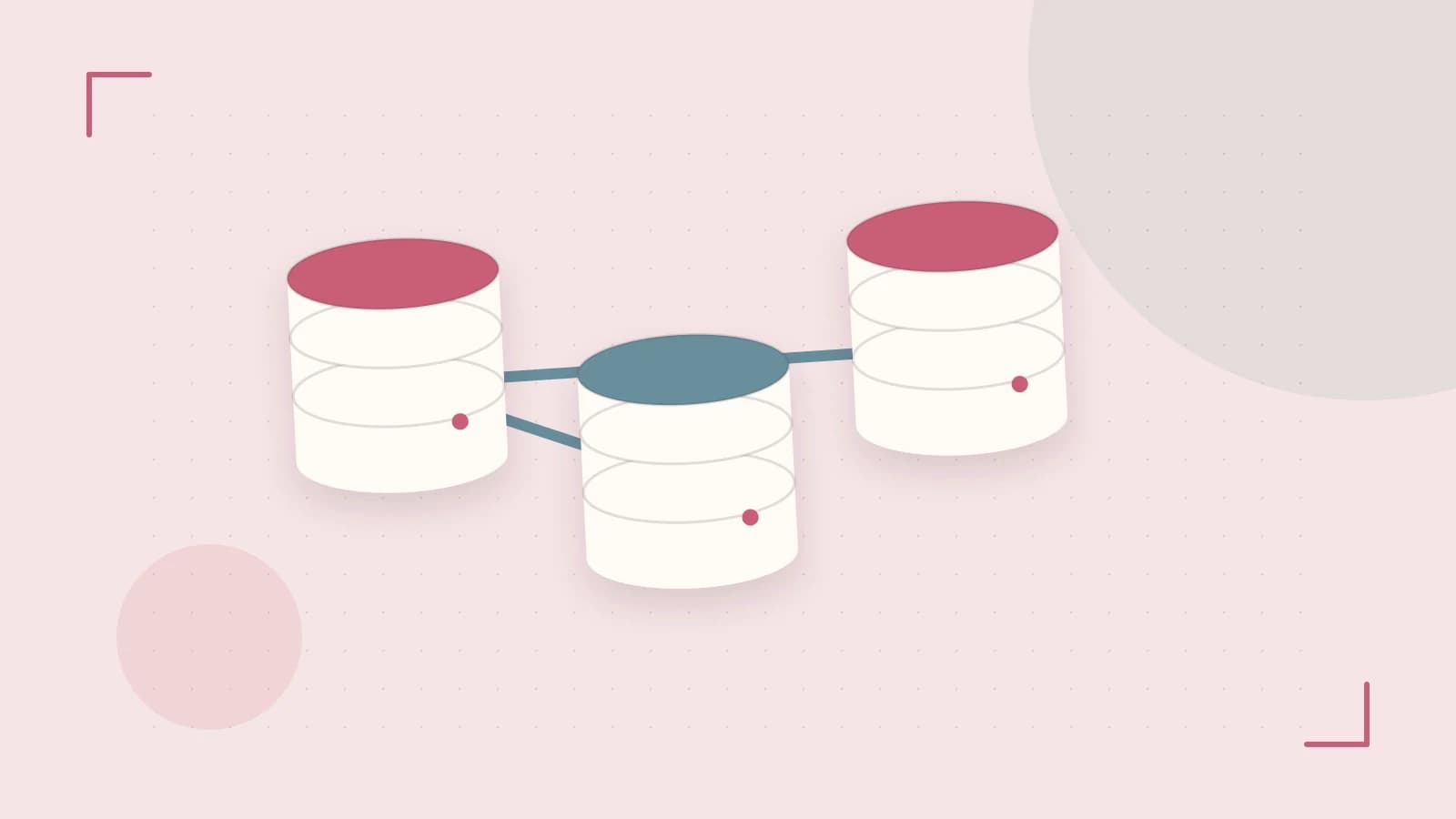 Editorial illustration of structured records, database cylinders and relationships between tables