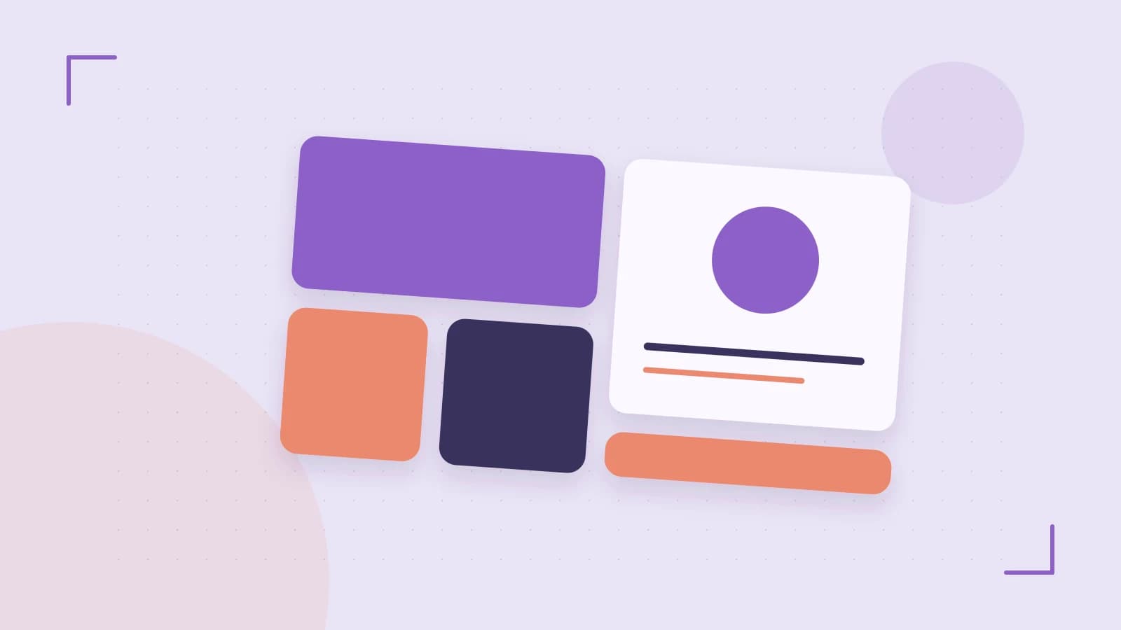 Editorial illustration of responsive browser layouts, overlapping design components and a color system