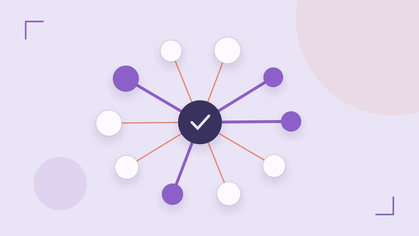 Editorial illustration of an algorithmic node graph with branching paths and a highlighted result