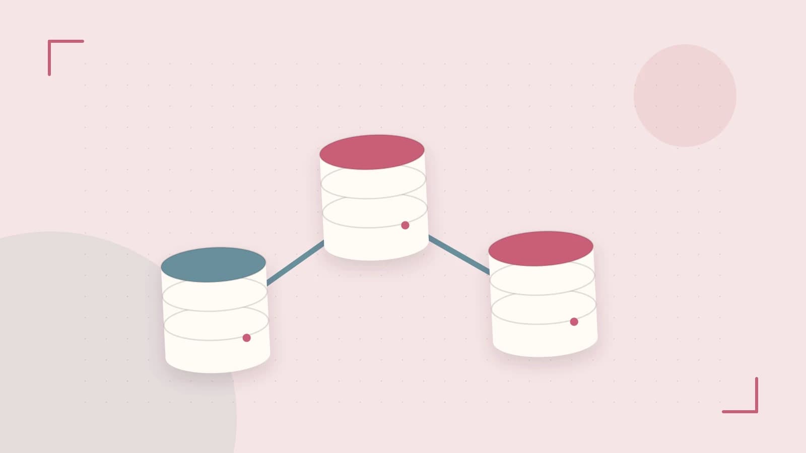 Editorial illustration of structured records, database cylinders and relationships between tables