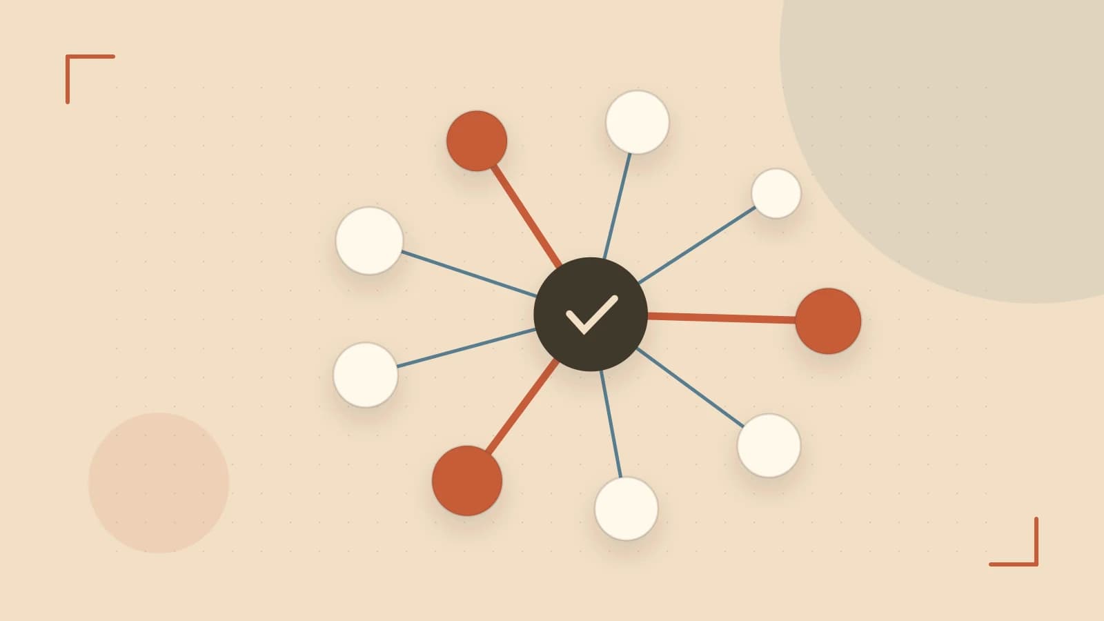 Editorial illustration of an algorithmic node graph with branching paths and a highlighted result