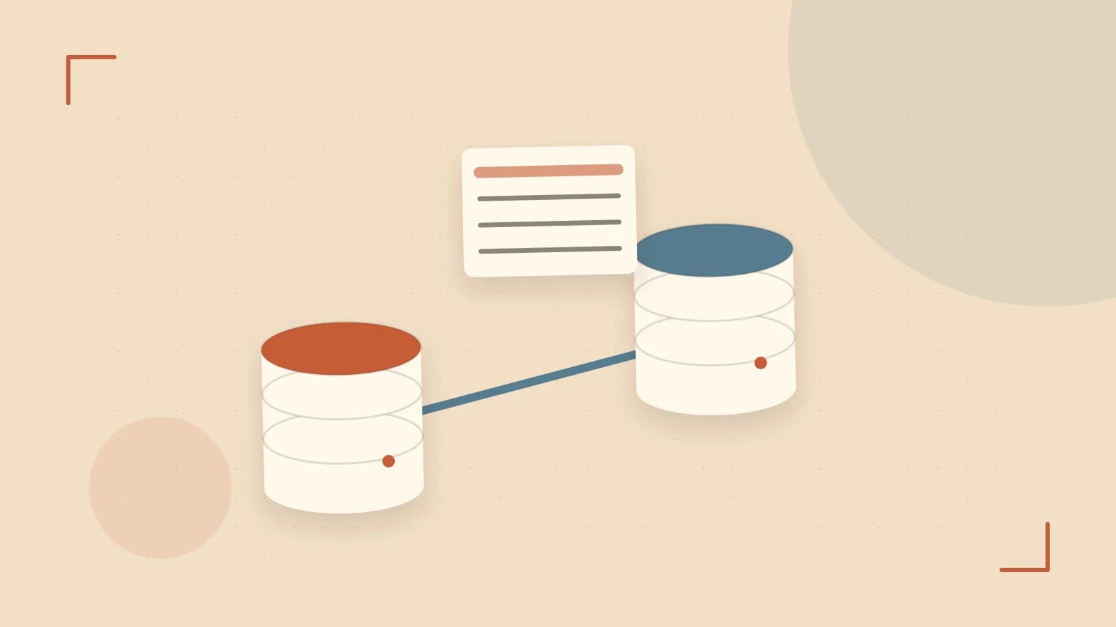 Editorial illustration of structured records, database cylinders and relationships between tables