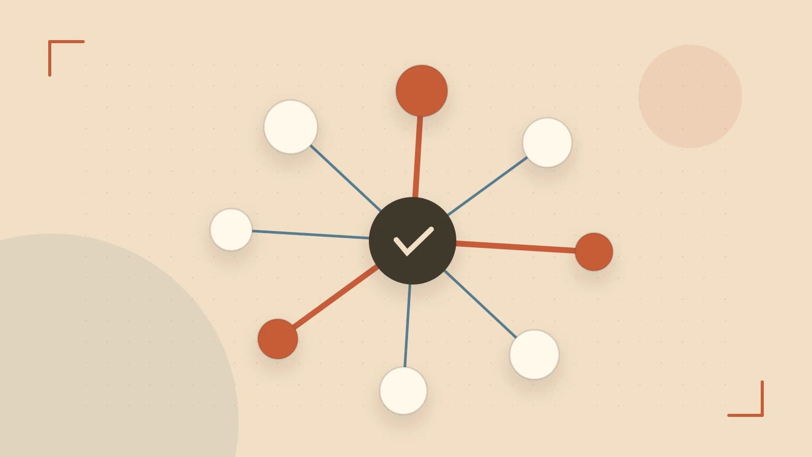 Editorial illustration of an algorithmic node graph with branching paths and a highlighted result