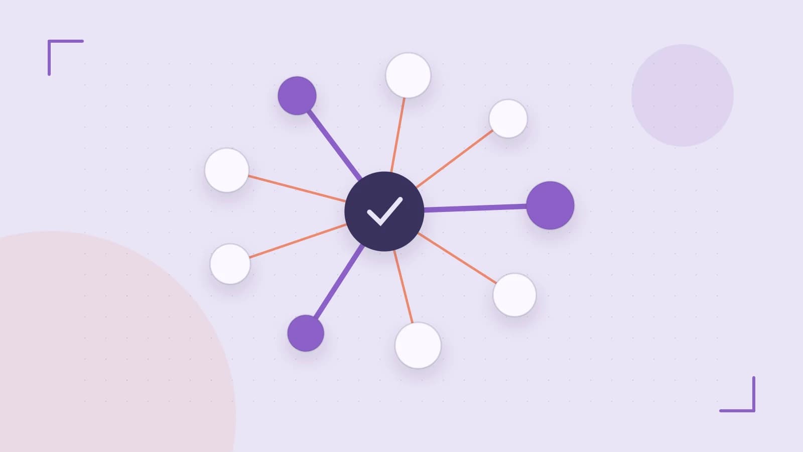 Editorial illustration of an algorithmic node graph with branching paths and a highlighted result