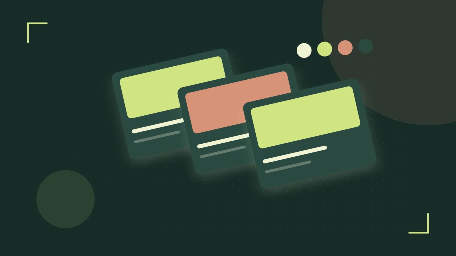 Editorial illustration of responsive browser layouts, overlapping design components and a color system