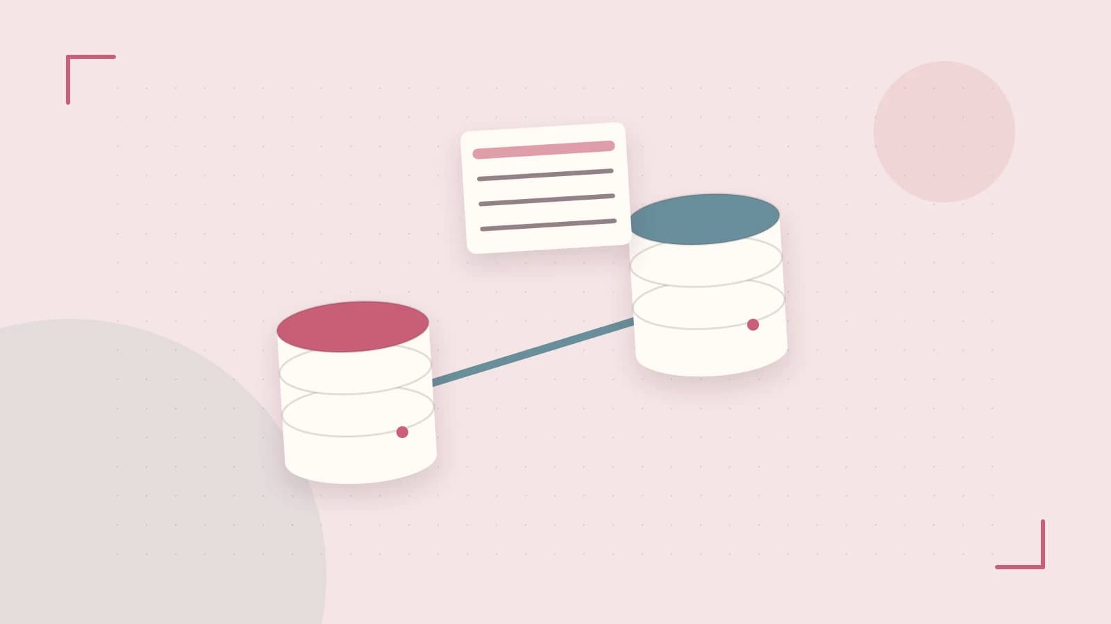 Editorial illustration of structured records, database cylinders and relationships between tables