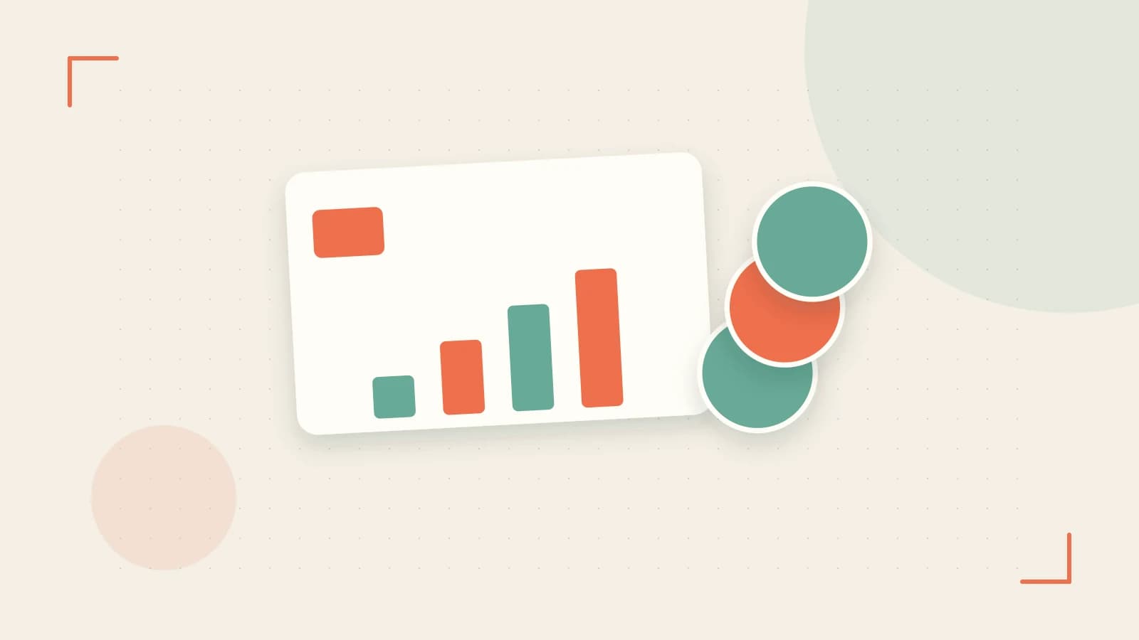 Editorial illustration of abstract coins, a payment card and a geometric financial chart without data labels