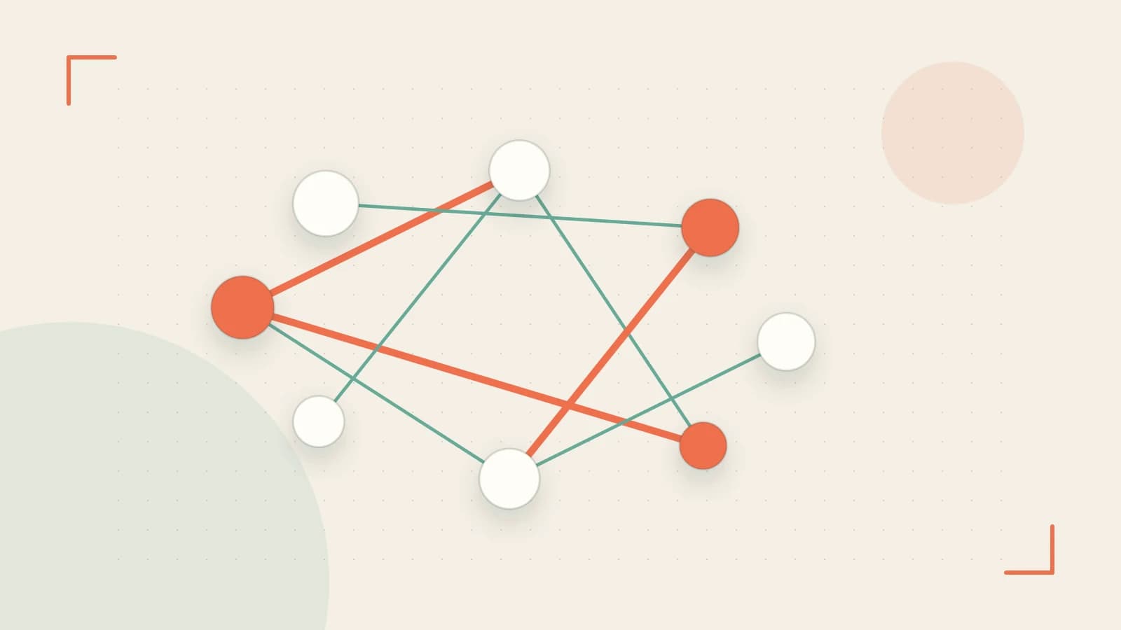 Editorial illustration of an algorithmic node graph with branching paths and a highlighted result