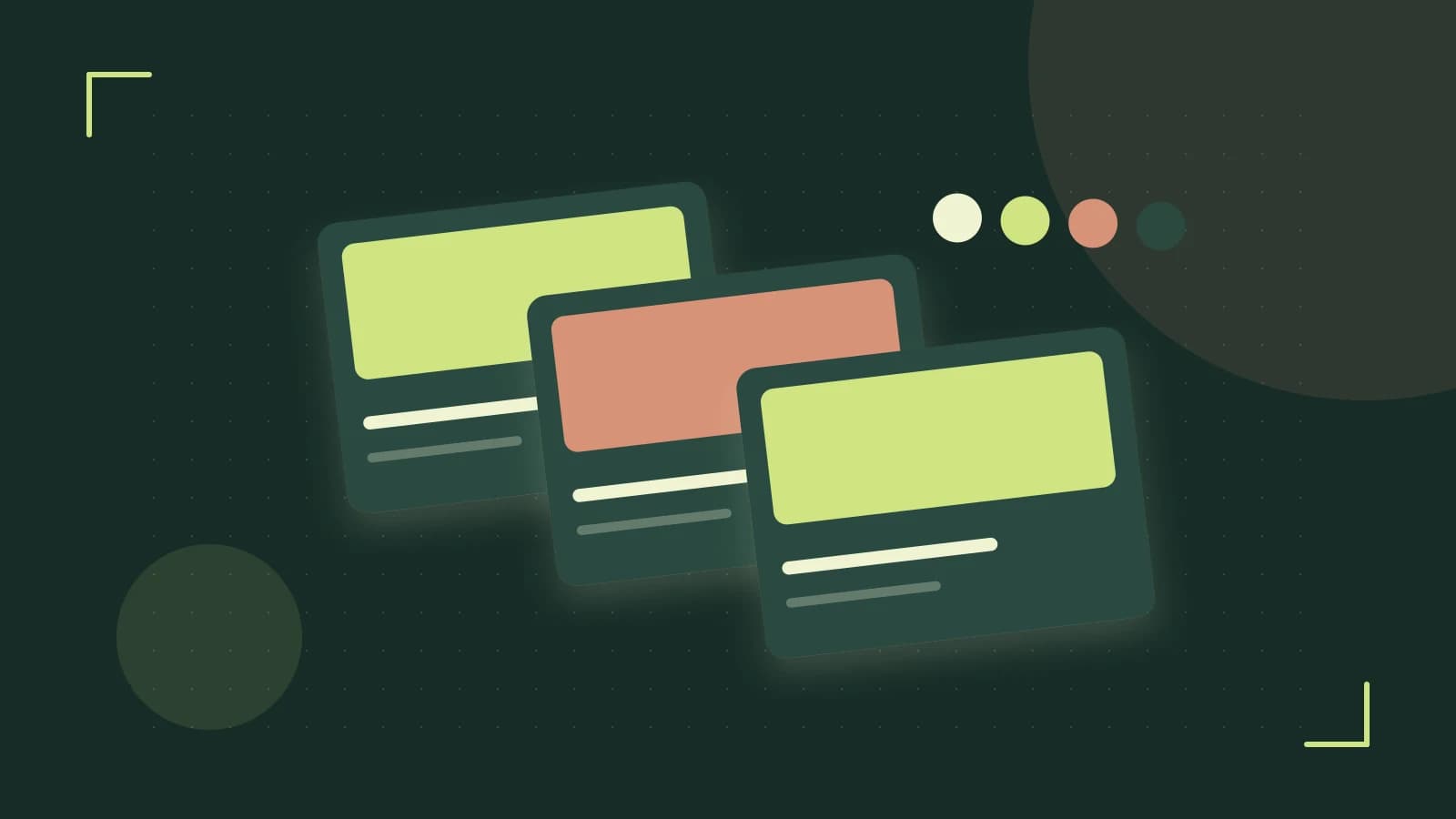 Editorial illustration of responsive browser layouts, overlapping design components and a color system