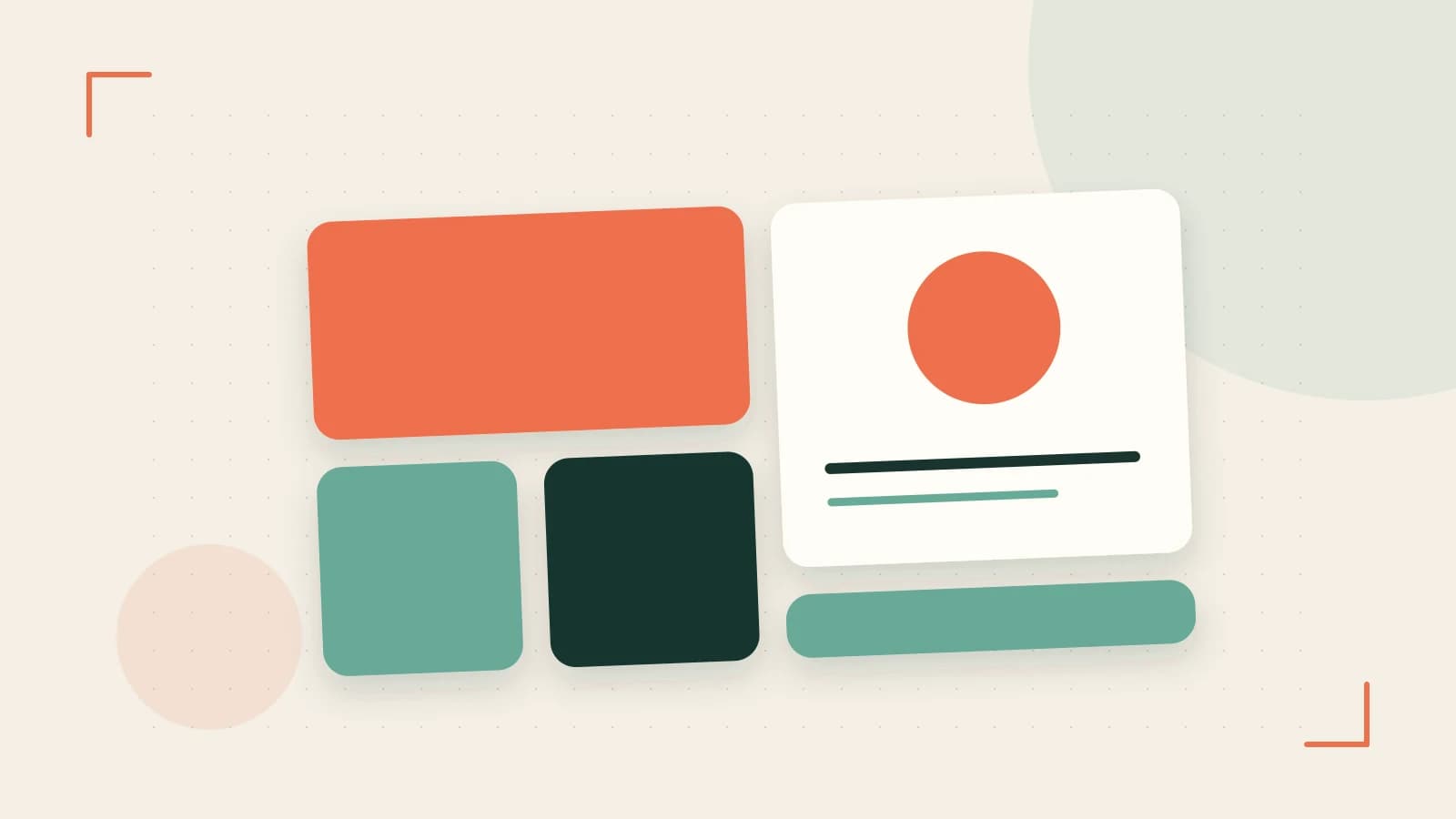 Editorial illustration of responsive browser layouts, overlapping design components and a color system