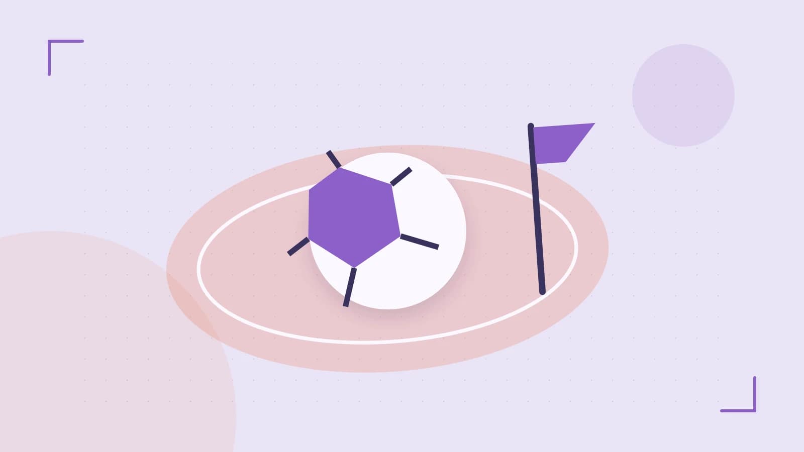 Editorial illustration of a stylized sports ball, stadium geometry and dynamic arcs