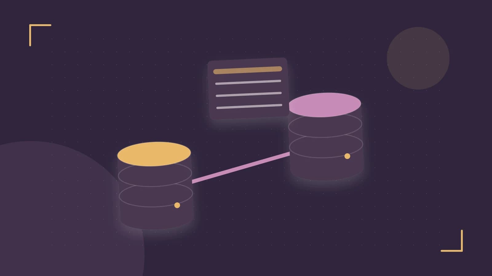 Editorial illustration of structured records, database cylinders and relationships between tables