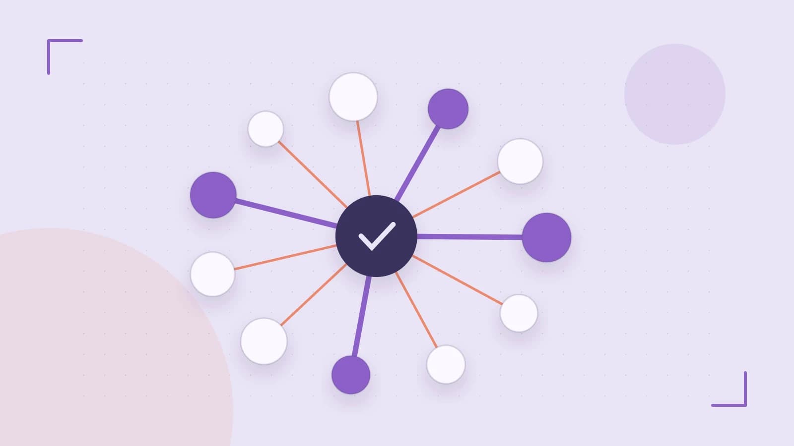 Editorial illustration of an algorithmic node graph with branching paths and a highlighted result