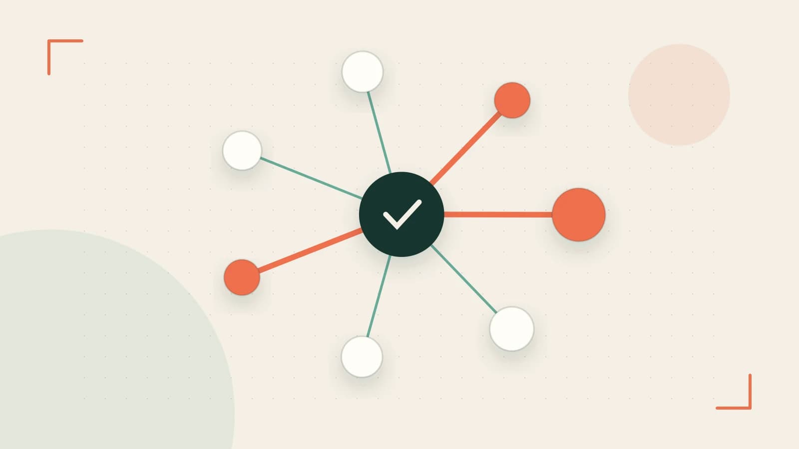 Editorial illustration of an algorithmic node graph with branching paths and a highlighted result