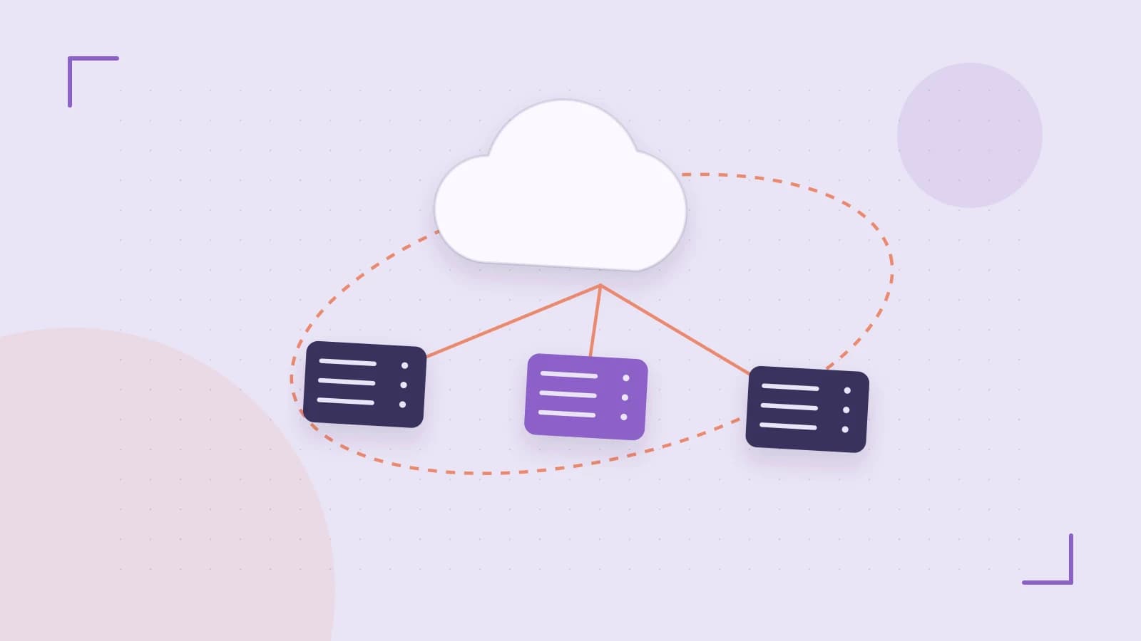 Editorial illustration of cloud infrastructure, connected server racks and an orbital service map