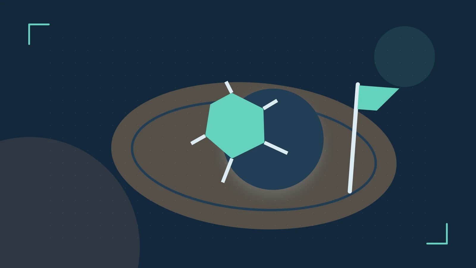 Editorial illustration of a stylized sports ball, stadium geometry and dynamic arcs