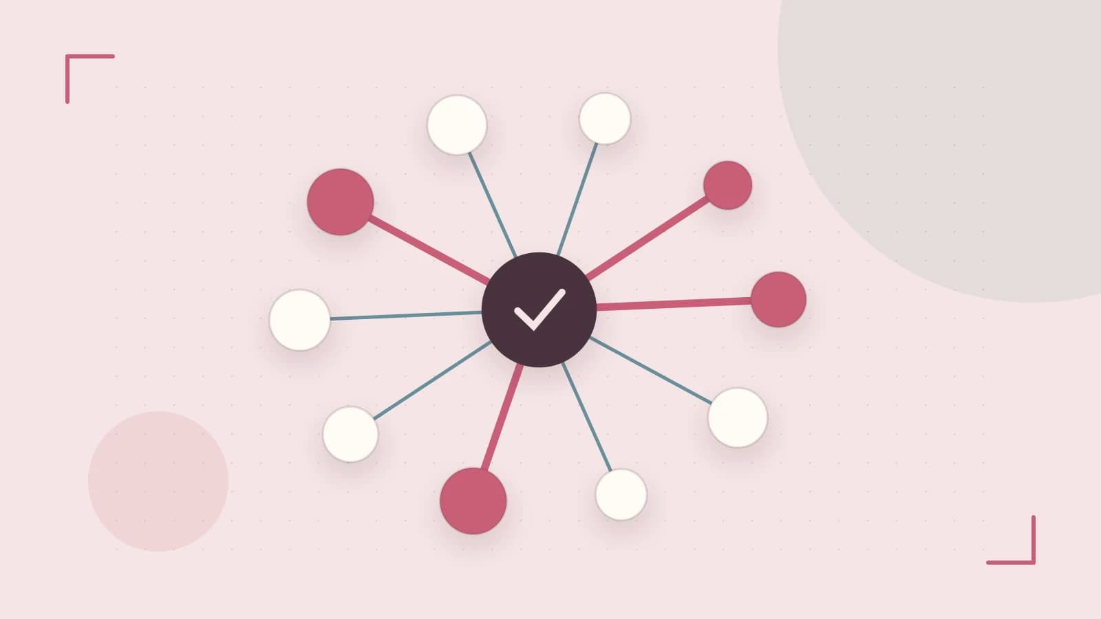 Editorial illustration of an algorithmic node graph with branching paths and a highlighted result