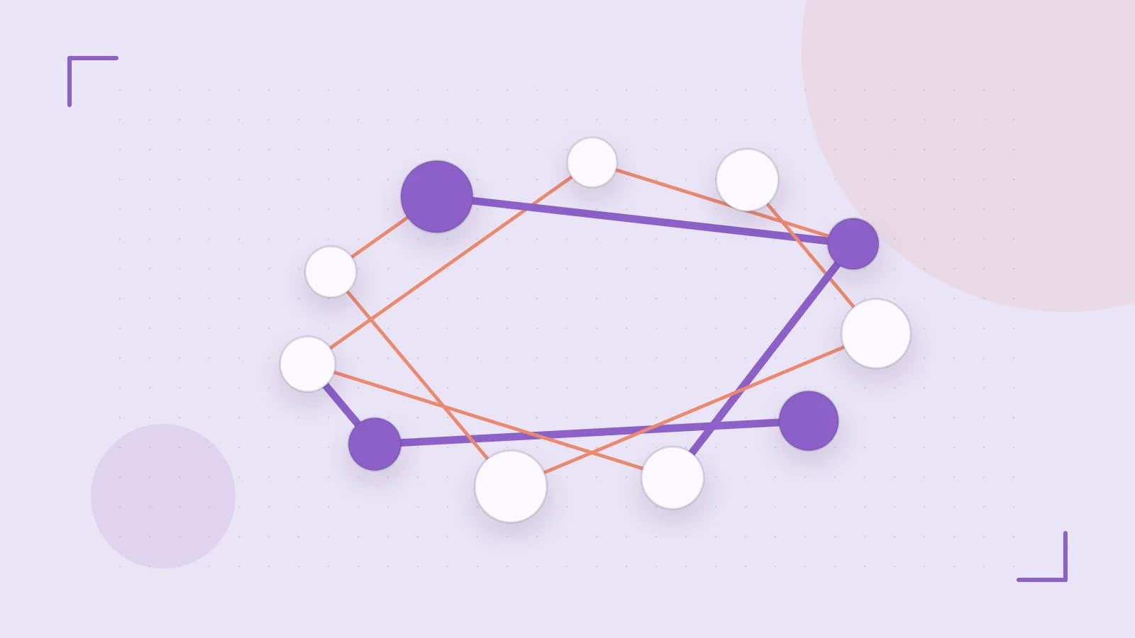 Editorial illustration of an algorithmic node graph with branching paths and a highlighted result