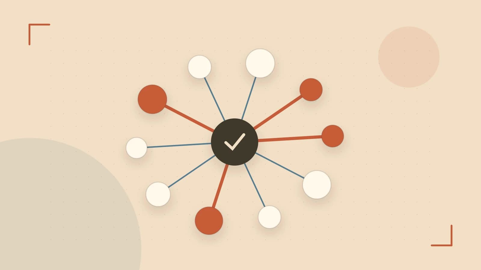 Editorial illustration of an algorithmic node graph with branching paths and a highlighted result