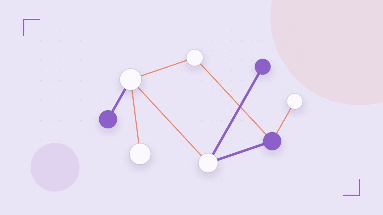 Editorial illustration of an algorithmic node graph with branching paths and a highlighted result
