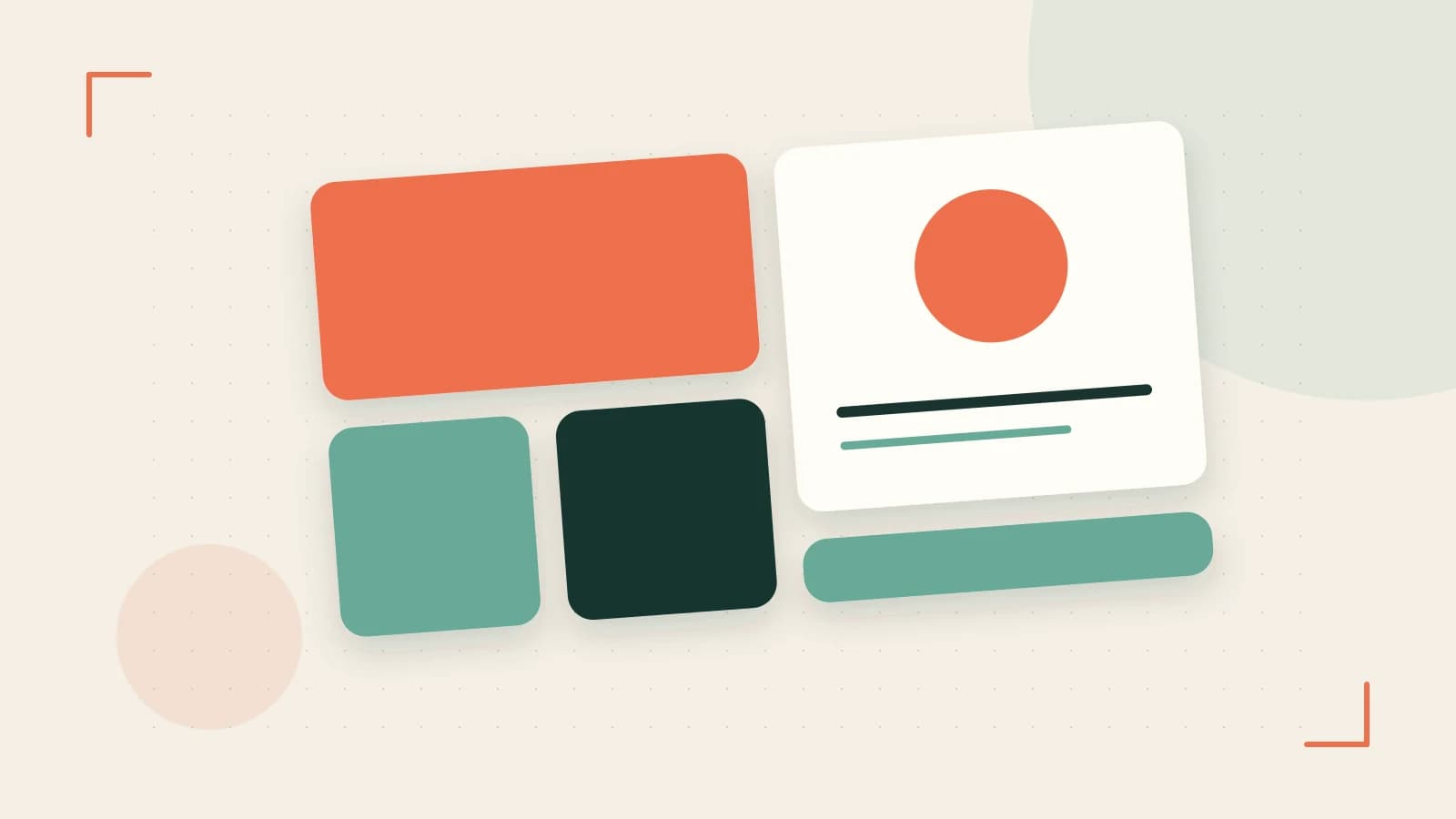 Editorial illustration of responsive browser layouts, overlapping design components and a color system